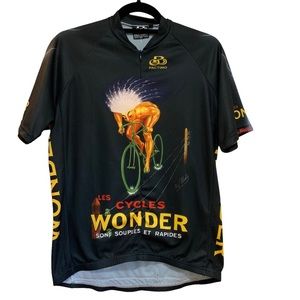Pactimo Cycling Jersey Full Zip Black Short Sleeve Les Cycles Wonder Sz Medium